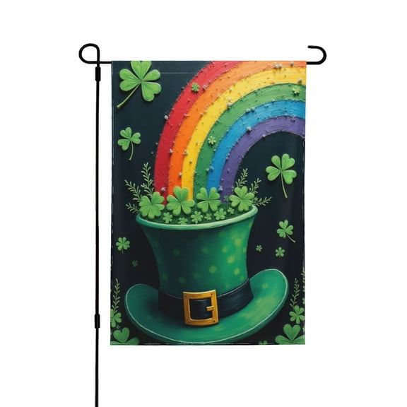 St Patricks Day Garden Flag 12.5 X 18 Inch Shamrock Clover Green Hat Rainbow Small Flag Decorative Double Sided Burlap Flag For Farmhouse Yard Holiday Decor