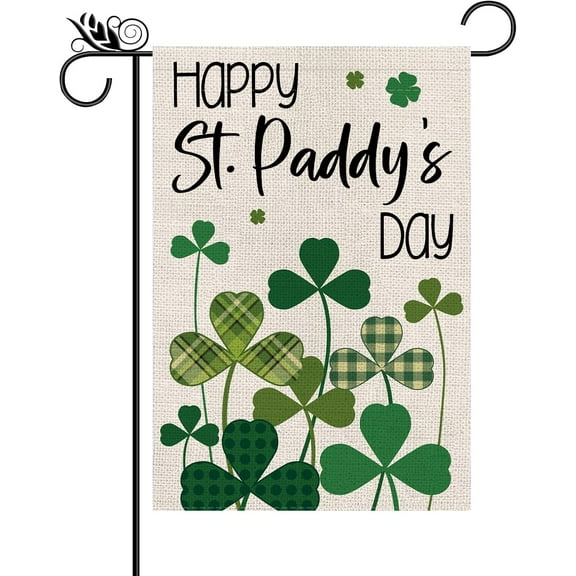 St Patricks Day Garden Flag Shamrocks Clovers Vertical Double Sided Buffalo Plaid Holiday Outdoor Yard Decor 12.5 x 18 Inch