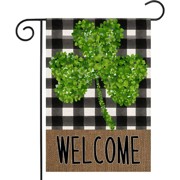 St Patricks Day Garden Flag - St. Patrick's Day 12x18 Double Sided Yard Flag Saint Patricks Decor Buffalo Plaid March Irish Shamrock Mini Farmhouse Burlap Small Garden Flag