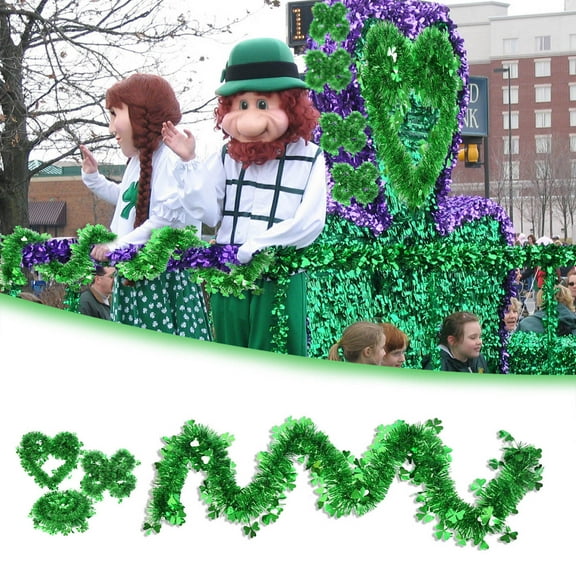 St. Patricks Day Garland, Metal Shamrock Green Garland, Glitter Shiny Twisted Garland for Irish St. Patricks Day Party Tree Home Hanging Decorations(78.7Ft)