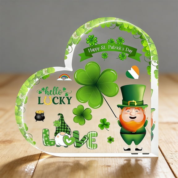 St Patricks Day Gift St Patricks Day Table Centerpieces Decor for Home Office Desk Shelf Mantle Acrylic Heart Shamrocks Decoration Design 1
