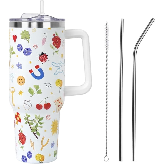 St Patricks Day Gifts 40 oz Tumbler with Handle and Straw Lid,Cute Spring Easter Gift for Women Men Lucky Charm Shamrock Bunny Vacuum Insulated Leak Proof Stainless Steel Coffee Cup Mug