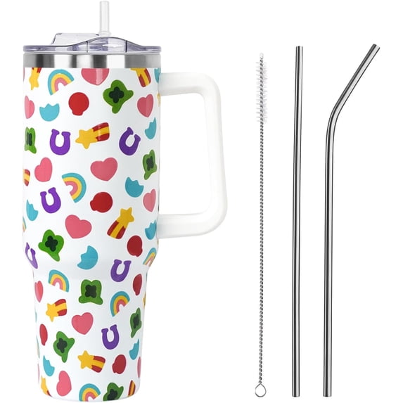 St Patricks Day Gifts 40 oz Tumbler with Handle and Straw Lid,Cute St Patrick''s Day Spring Easter Gift for Women Men Lucky Charm Shamrock Vacuum Insulated Leak Proof Stainless Steel Coffee Cup Mug