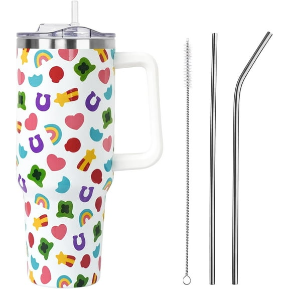St Patricks Day Gifts 40 oz Tumbler with Handle and Straw Lid,Cute St Patrick''s Day Spring Easter Gift for Women Men Lucky Charm Shamrock Vacuum Insulated Leak Proof Stainless Steel Coffee Cup Mug