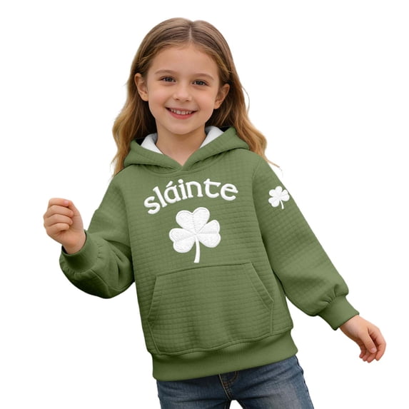St Patricks Day Girls Boys Print Hoodie Sweatshirt for Kids Hooded with Cute Design Holiday Long Sleeve Pullover Army Green 3 Years-4 Years