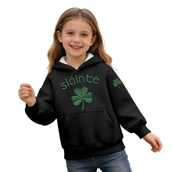 St Patricks Day Girls Boys Print Hoodie Sweatshirt for Kids Hooded with Cute Design Holiday Long Sleeve Pullover Black 9 Years-10 Years