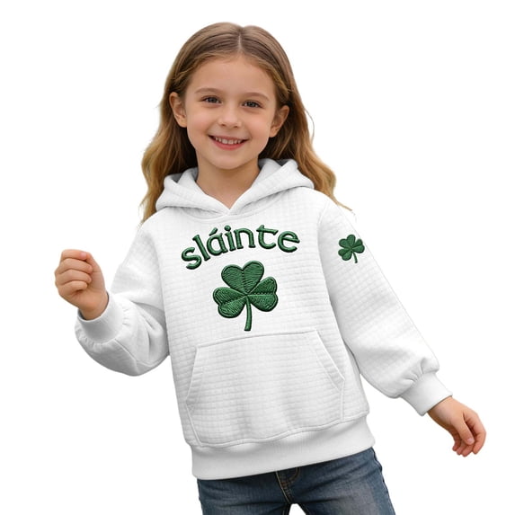 St Patricks Day Girls Boys Print Hoodie Sweatshirt for Kids Hooded with Cute Design Holiday Long Sleeve Pullover White 3 Years-4 Years