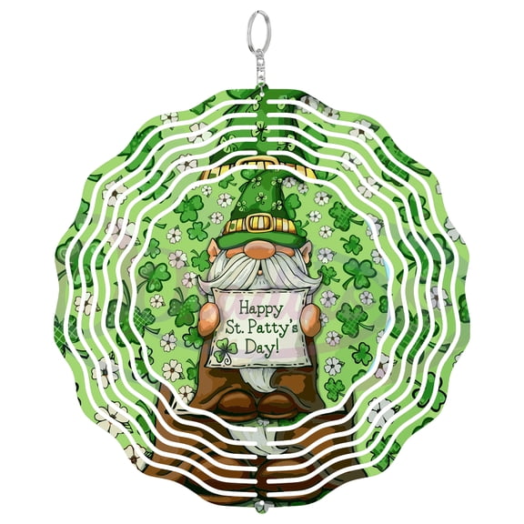 St Patricks Day Gnome 3D Wind Spinner Window Hanging Irish Holiday Green Textured