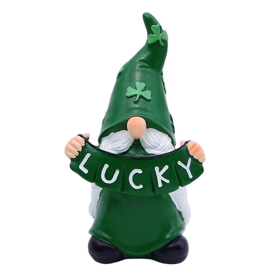 St Patricks Day Gnome Figurine 7 Inch Green Resin Luck Statue for Home Table Decoration Green 18X10X8cm