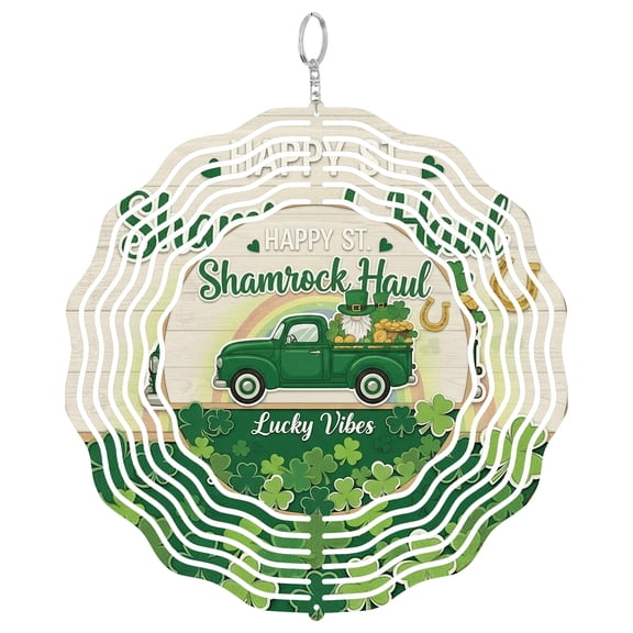 St Patricks Day Gnome Truck 3D Wind Spinner Window Hanging Decor Seasonal Green