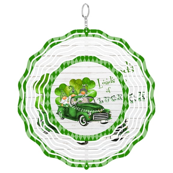 St Patricks Day Gnomes 3D Wind Spinner Window Hanging Irish Luck Green White