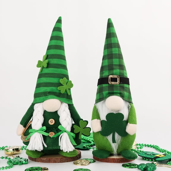 YIBAGA St Patricks Day Gnomes Decorations, 2 Pack Gnomes Plush Lucky Green Shamrock Home Table Decor Ornaments for Irish Saint Patrick's Day