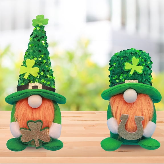 St Patricks Day Gnomes Decorations, 2 Pack Sequin Gnomes Plush Lucky Green Shamrock Home Table Decor Ornaments for Irish Saint Patrick's Day