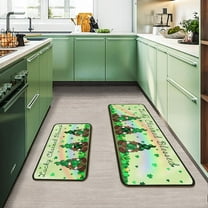 St. Patricks Day Gnomes Kitchen Rugs Set 2 Pieces Non-Slip Green Kitchen Floor Rug and Mat Cushioned Kitchen Runner Rug for Indoor Holiday Decor 17"x47" 17"x30"