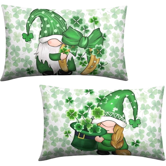 St Patricks Day Gnomes Lumbar Pillow Covers 12x20 Set of 2 Green Lucky Shamrock Decorative Pillow Cover St. Patrick''s Clovers Bow Hat Cushion Cases Spring Rustic Outdoor Pillowcase for Couch Sofa