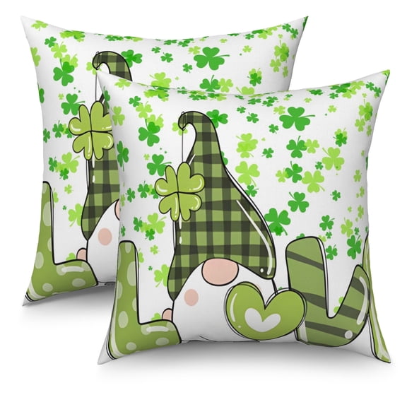 St Patricks Day Gnomes Throw Pillow Covers 18x18 Set of 2,Green Lucky Shamrock Decorative Pillow Cases for Bedroom Sofa Couch