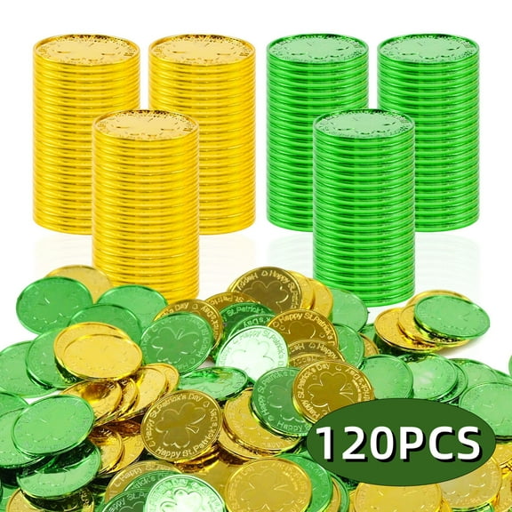 St Patricks Day Decorations Gold Coins St Patricks Accessories Shamrock Irish Plastic Leprechaun Lucky Coins for Saint Patty's Paddys Table Desk Decoration 120PCS Set 1