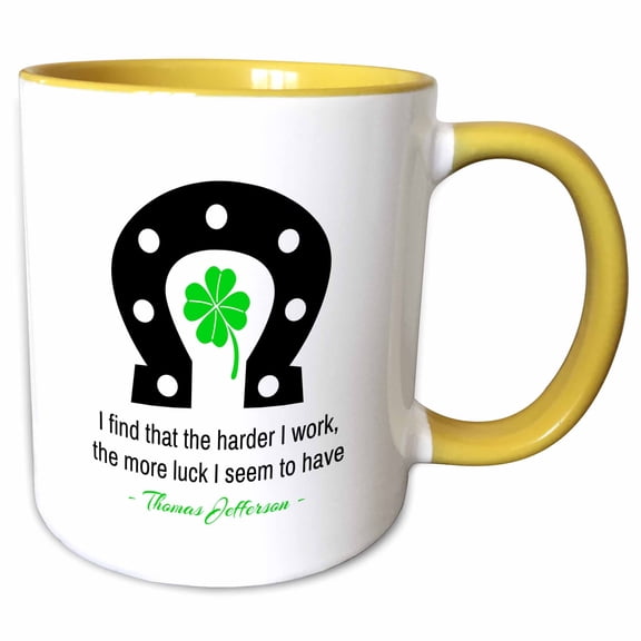 3drose, St. Patricks Day Good Luck Quotes. Thomas Jefferson on Luck on White, 11oz Two-tone Yellow Mug
