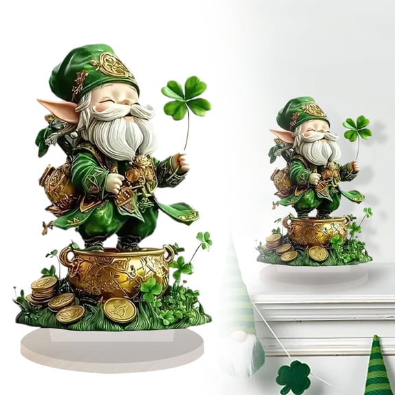 St Patricks Day Grandpa Decorations Irish Shamrock St. Patricks Statue Clover 2D Flat Acrylic Resin Figurine Gifts for Spring Home Indoor Table Desk Shelf Holiday Decor 5.31x7.87in
