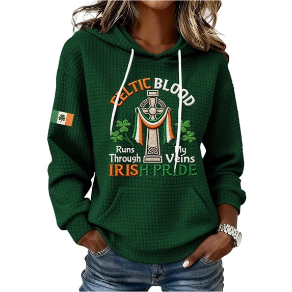 St Patricks Day Graphic Hoodie for Women Casual Long Sleeve Hooded Sweatshirt Drawstring Comfortable Loose Pullover Top Festive Holiday Print Suitable, Size S-2XL