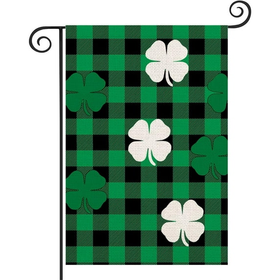 St Patricks Day Green Black Buffalo Plaids Garden Flag 12.5x18 Ireland Lucky Clover Shamrock Blessed Spring Farmhouse Holiday Decorations Small Yard Flags Vertical Double Sided Outside
