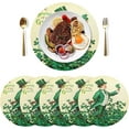 thumbnail image 1 of St. Patricks Day Green Clover Gentleman Round Place Mats Set of 6, Heat Stain Insulation Table Mats Non-Slip Grid Woven Placemats 15.4 Inch for Kitchen Dining Table Holiday, 1 of 7