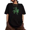 thumbnail image 1 of St Patricks Day Green Distressed Shamrock Graphic Tees Print Tshirt Black Shirts S-5XL Casual Womens Holiday Tops, 1 of 5