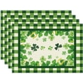 thumbnail image 1 of St. Patricks Day Green Plaid Four-Leaf Clovers Shamrocks Horseshoes Placemats Set of 4 Table Mats Table Decorations 12x18 Inch, 1 of 5