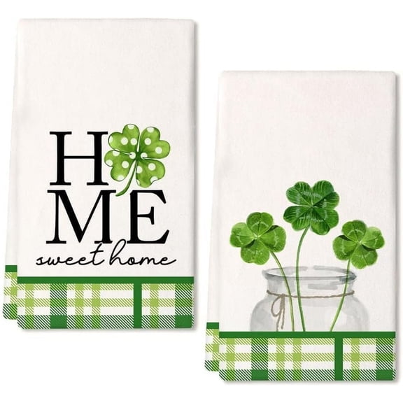St Patricks Day Green Polka dot Shamrock Kitchen Towels Dish Towels St. Patrick''s Day Decorations for Home Dcor Drying Cloth 18x26 Inch Hand Towel for Cooking Set of 2