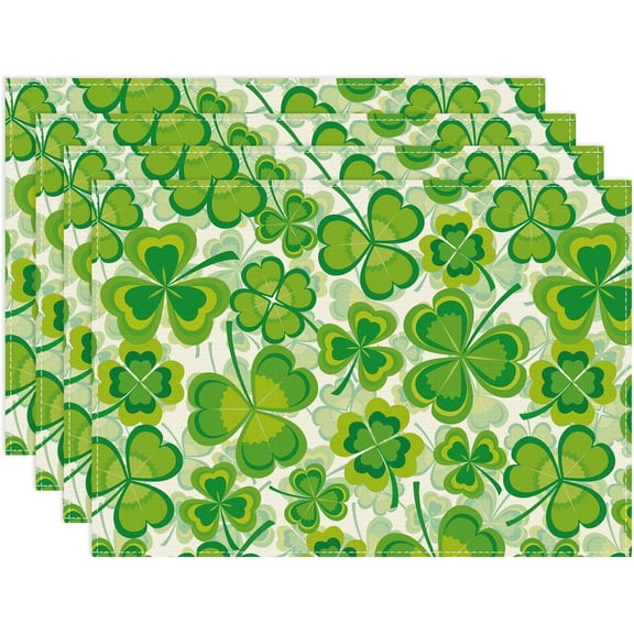 St. Patricks Day Green Shamrocks Four-Leaf Clovers Placemats Set of 4 Table Mats Table Decorations 12x18 Inch