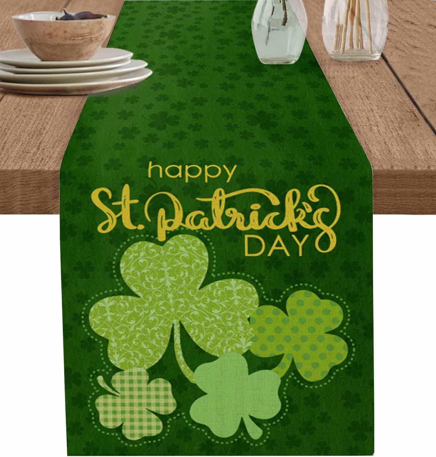 Spring Table Runner 108 St. Patricks Day Green Table Runner, Linen Burlap Lucky Shamrock Table ...