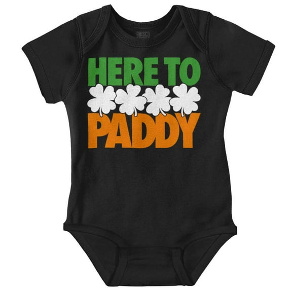 St Patricks Day Here to Paddy Pun Romper Boys or Girls Infant Baby Brisco Brands 12M