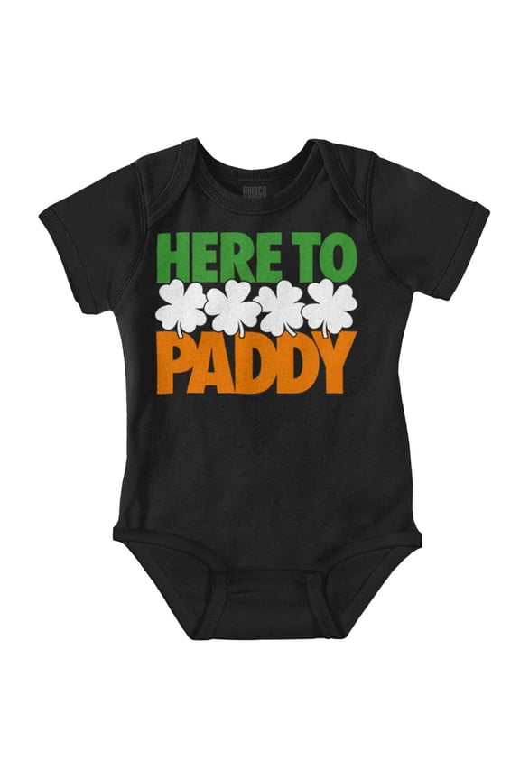 St Patricks Day Here to Paddy Pun Romper Boys or Girls Infant Baby Brisco Brands 24M
