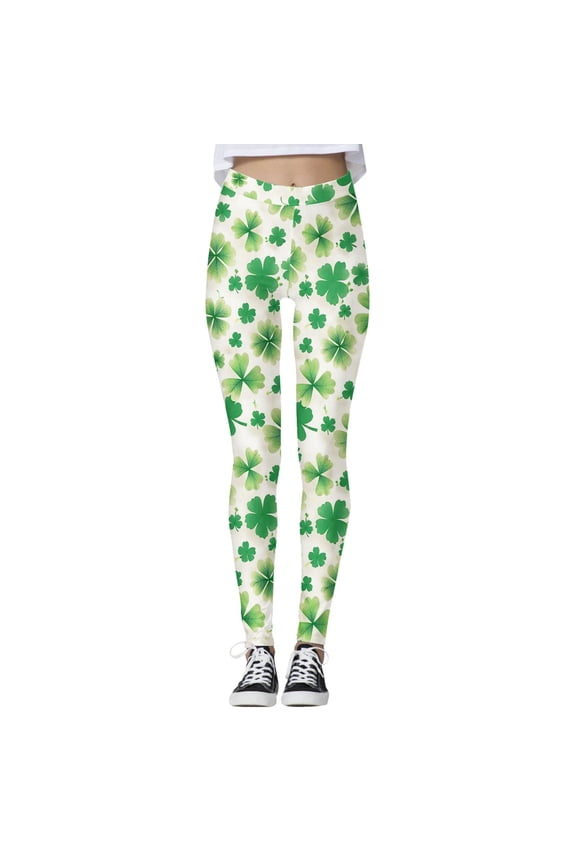 St Patricks Day High Waist Printed Workout Leggings Yoga Pants Butt Lifting Running Exercise Fitness Tights Full Length Green L