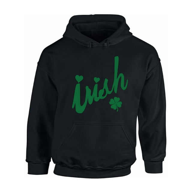 St. Patricks Day Hoodie Green Clover Leaf Hooded Sweatshirt Shamrock Sweater for Him Irish Clover Hoodie for Her Pattys Day