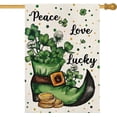 thumbnail image 1 of St Patricks Day House Flag 28 x 40 Inch Shamrock in the Boot Decorative Double Sided Large Flag for Farmhouse Yard Outdoor Holiday Decor, 1 of 5