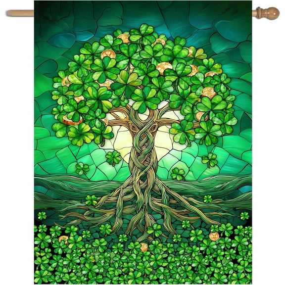 St Patricks Day House Flags 28 x 40 Double Sided Outside Shamrock Clover Tree Life Garden Decor Welcome Holiday Yard Signs for Saint Patrick Spring Outdoor Decorative