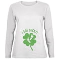 thumbnail image 1 of St. Patricks Day I Got Lucky Baby Feet Footprint Ladies' Relaxed Jersey Long-Sleeve Tee White LG, 1 of 1
