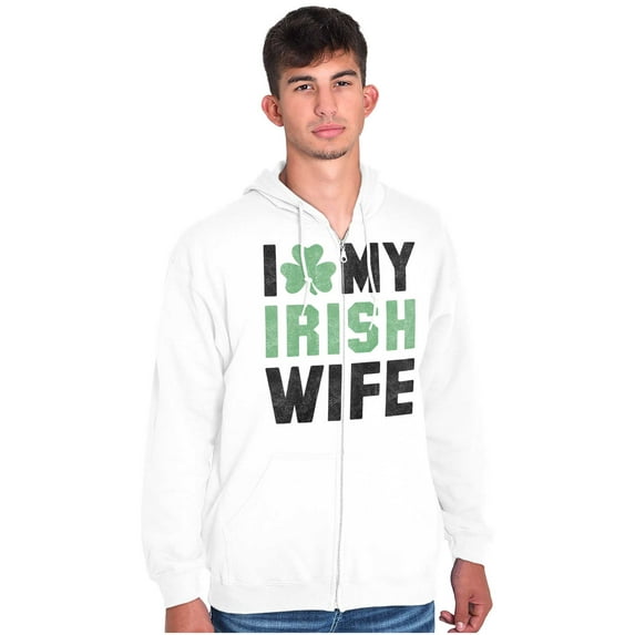 St Patricks Day I Love My Irish Wife Men's Big & Tall Graphic Zip Up Hoodie Brisco Brands 2X