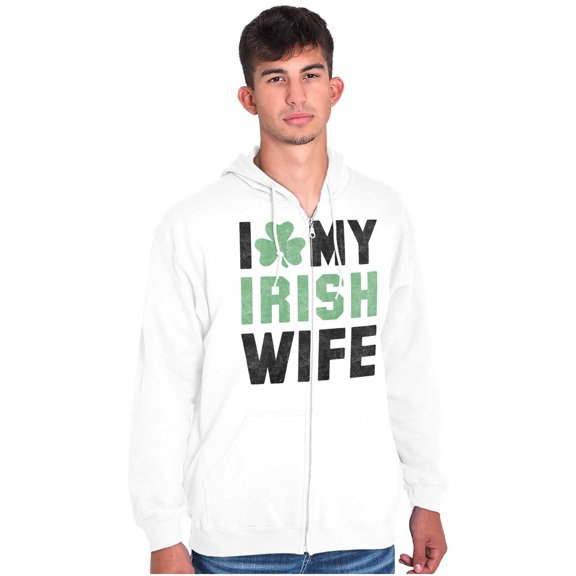 St Patricks Day I Love My Irish Wife Men's Big & Tall Graphic Zip Up Hoodie Brisco Brands 4X