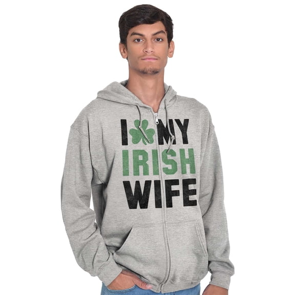 St Patricks Day I Love My Irish Wife Men's Big & Tall Graphic Zip Up Hoodie Brisco Brands 5X