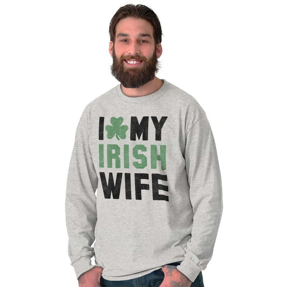 St Patricks Day I Love My Irish Wife Men's Big & Tall Long Sleeve Graphic Tee Brisco Brands 3X