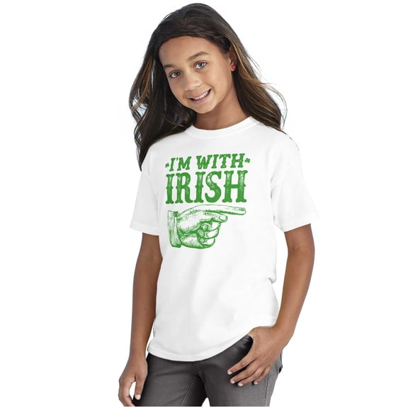 St Patricks Day I'm With Irish Crewneck T Shirts Boy Girl Teen Brisco Brands S