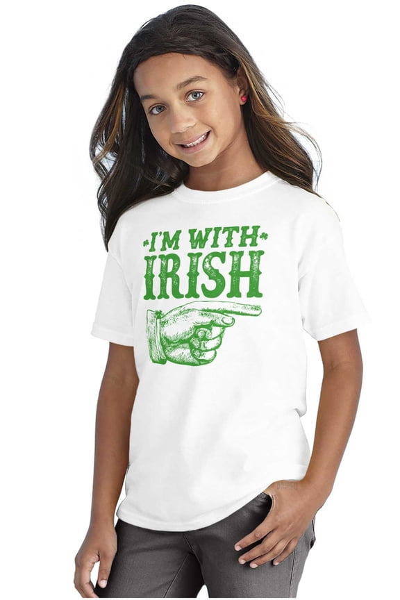 St Patricks Day I'm With Irish Crewneck T Shirts Boy Girl Teen Brisco Brands X