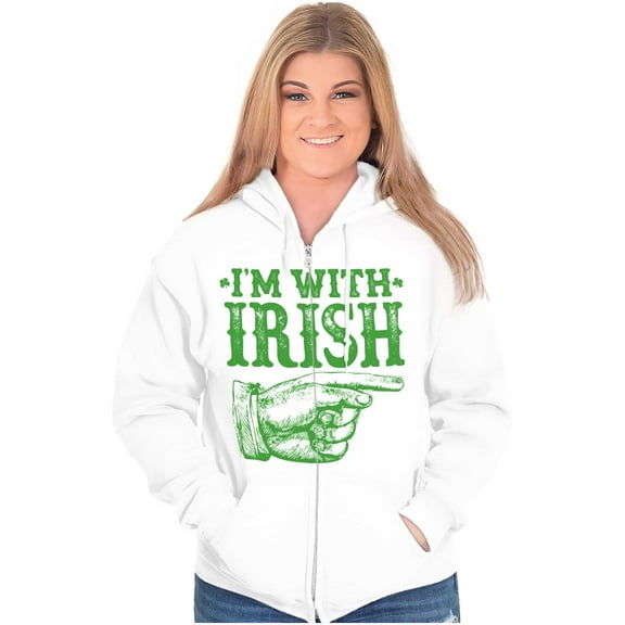 St Patricks Day I'm With Irish Zip Up Hoodie Men's Women's Brisco Brands X