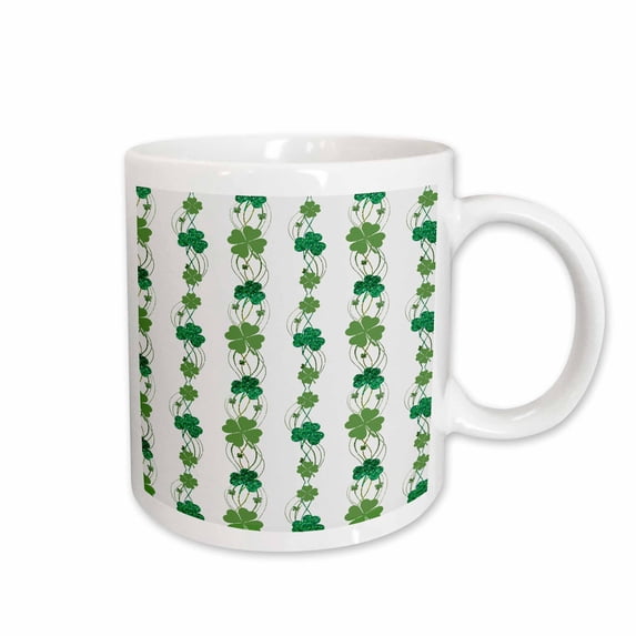 3drose, St Patricks Day Image of Glitter Four Leaf Clover and Ribbons Pattern, 15oz Mug
