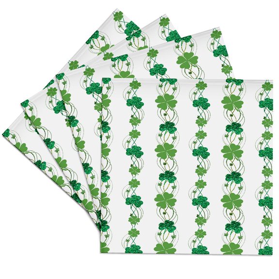 3drose, St Patricks Day Image of Glitter Four Leaf Clover and Ribbons Pattern, Set of 4 Ceramic Tile Coasters