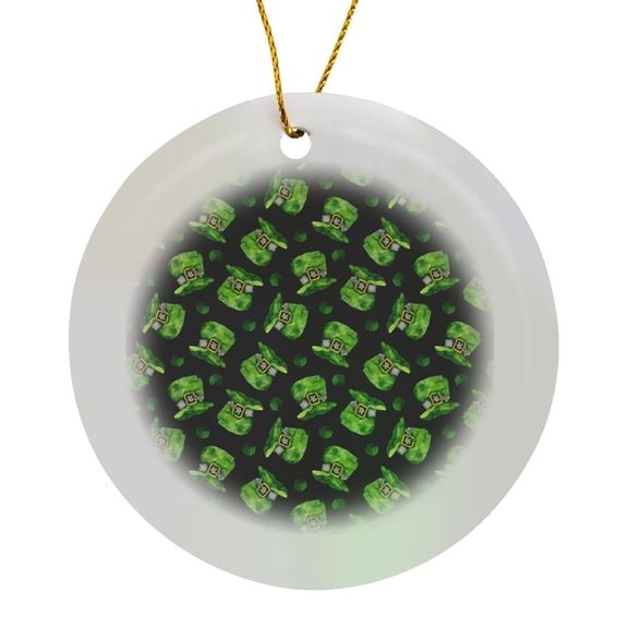 3drose, St Patricks Day Image of Watercolor Irish Green Top Hats Pattern, Circle Porcelain Ornament