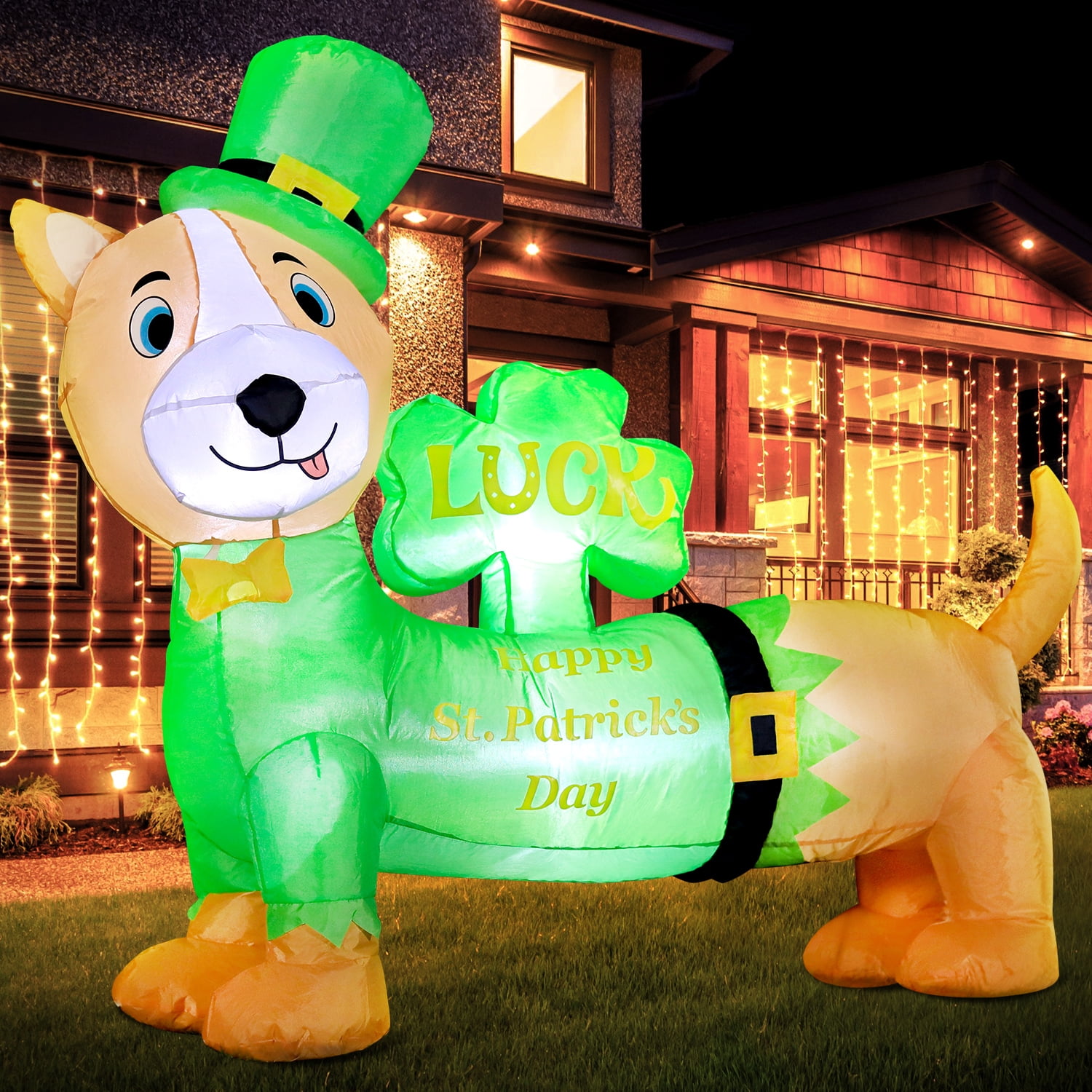 Shamrock Inflatable DeeKom St Patricks Day Inflatable, 4FT Dachshund with LED Lights ...