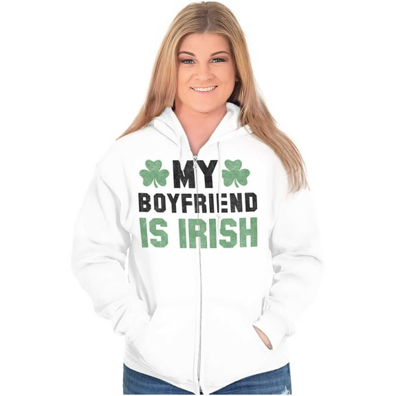 St Patricks Day Irish Boyfriend Womens Plus Size Graphic Zipper Hoodie Brisco Brands 2X